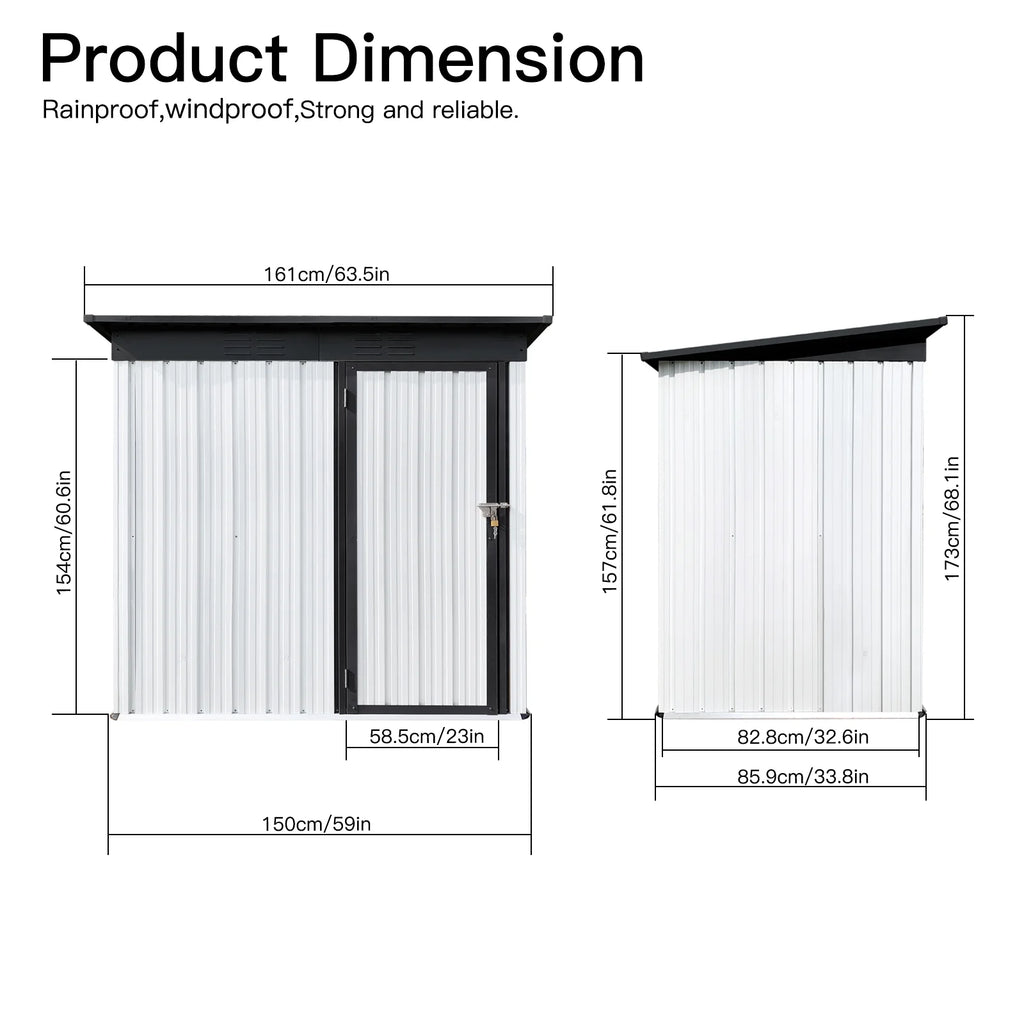 Sesslife Galvanized Steel Outdoor Storage Shed, 5' x 3' x 5.8', White
