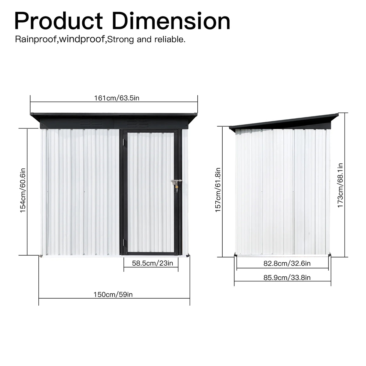 Sesslife Galvanized Steel Outdoor Storage Shed, 5' x 3' x 5.8', White