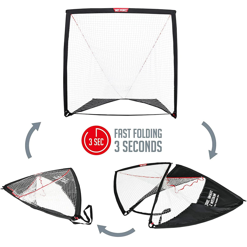 NET PLAYZ 6 x 6 x 6 Feet Lacrosse Goal Fast Install, Fiberglass Frme, Lightweight, Foldable, Portable, Carry Bag Included, Black
