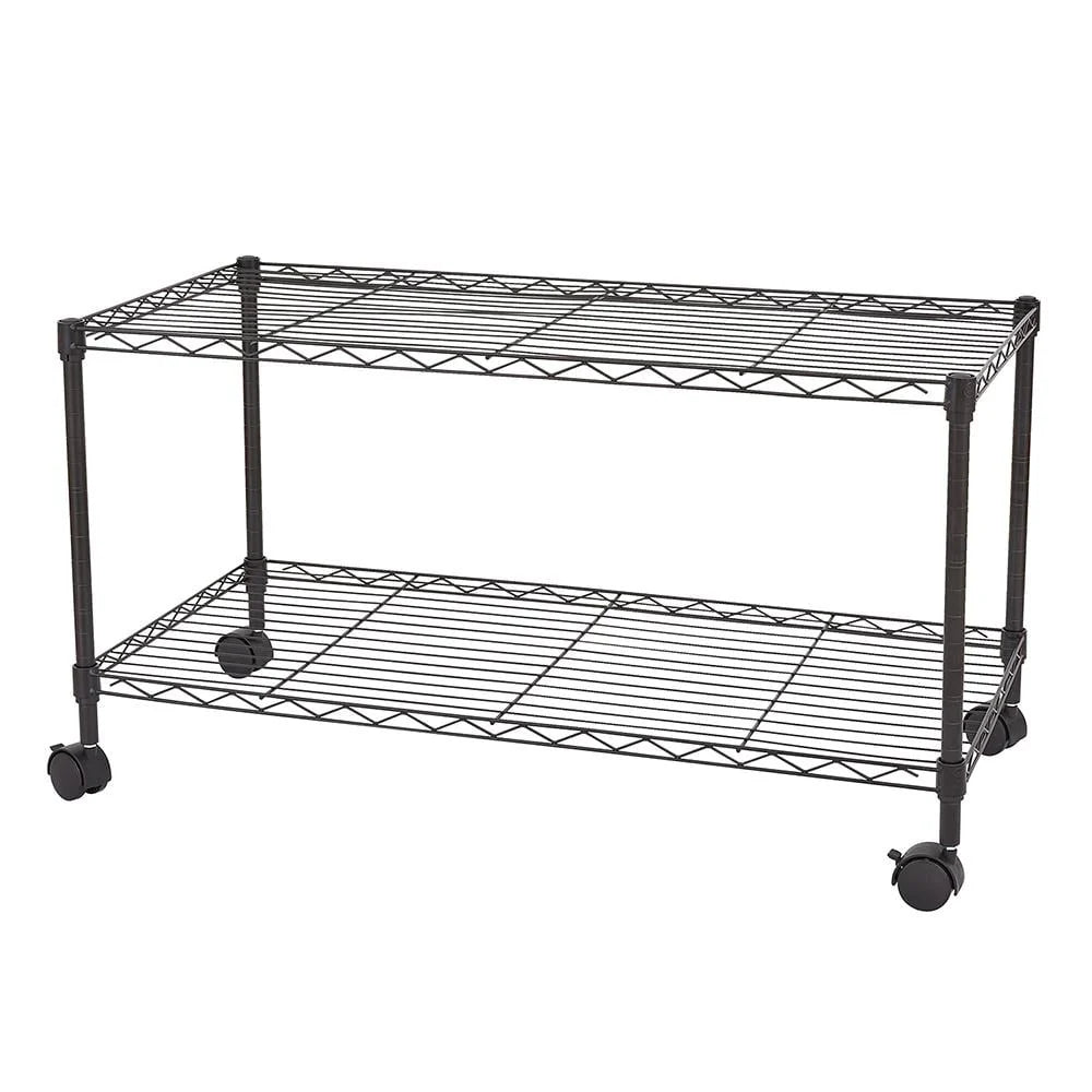 Zimtown 2-Tier Adjustable Rolling Cart, 35"W x 17.7"D x 19"H Garage Shelving Unit Storage Rack, Black