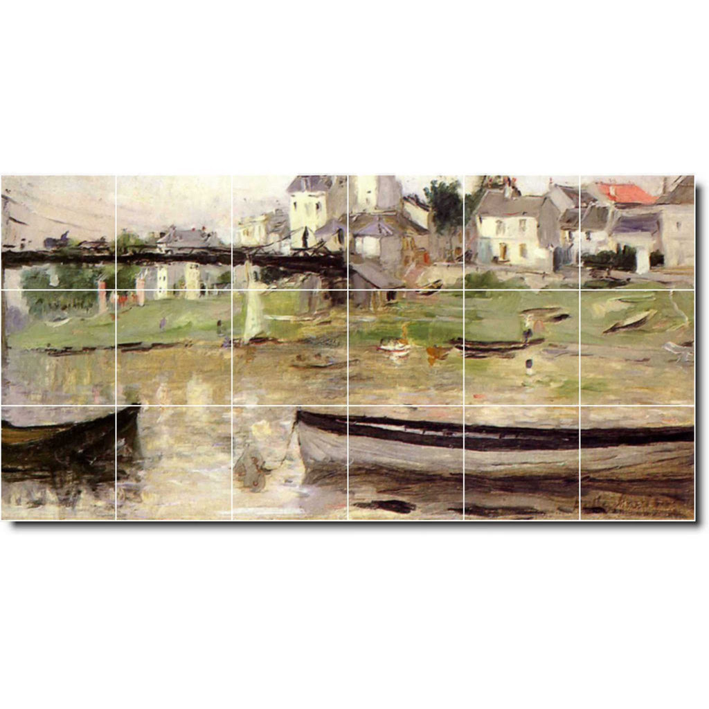 Mural en carreaux de céramique - Peinture de bord de mer de Berthe Morisot 102. 25,5" l x 12,75" h utilisant (18) carreaux de céramique de 4,25" x 4,25"