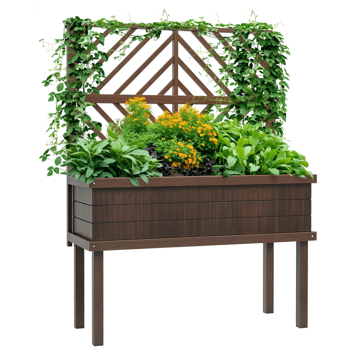 Jardinière surélevée GHooa avec treillis pour plantes grimpantes 104,8 cm L x 45,1 cm P x 139,7 cm H - Gris