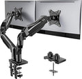 HUANUO FlowLift Dual Monitor Stand, Fully Adjustable Gaming Monitor Desk Mount for 13–32″ Computer Screens, Full Motion VESA 75×75/100×100 with C-Clamp & Grommet Base, Each Arm Holds 4.4 to 19.8 lbs