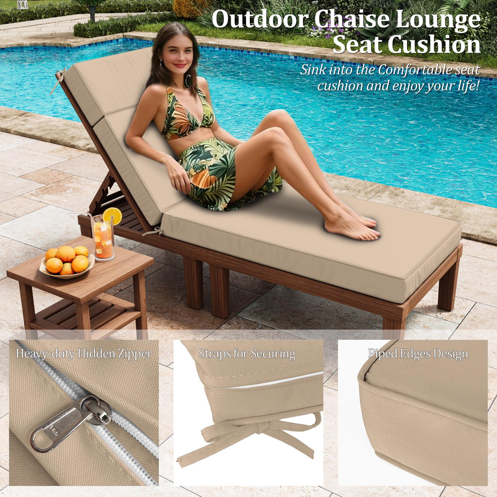Kimunuk Outdoor Chaise Lounge Cushions set of 2, 80" x 26" x 4" Waterproof Pool Beach Recliner Replacement Cushions with Ties, Navy