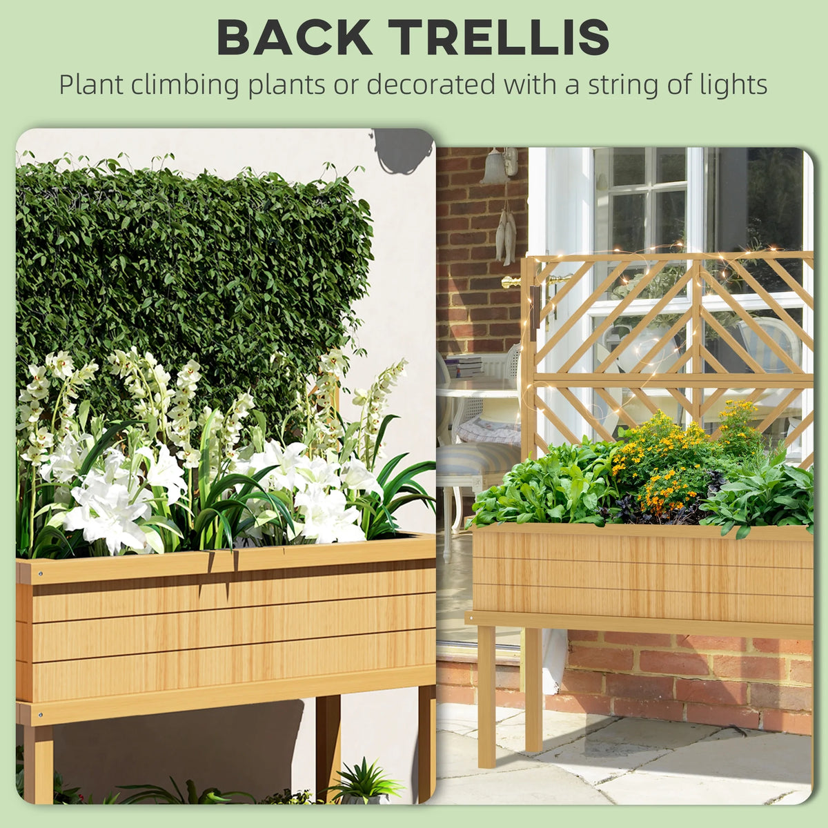 Jardinière surélevée GHooa avec treillis pour plantes grimpantes 104,8 cm L x 45,1 cm P x 139,7 cm H - Gris
