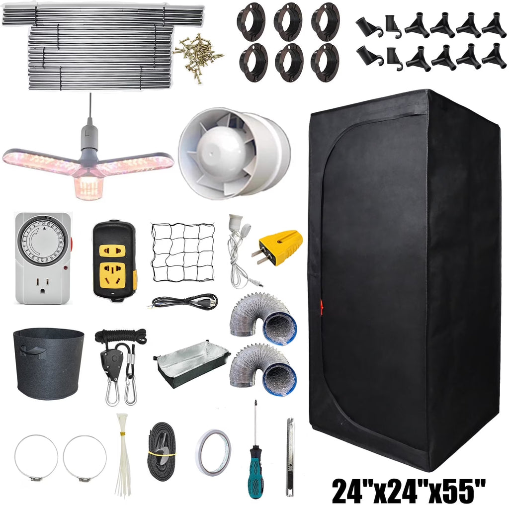 iMeshbean 24" x 24" x 55" Grow Tent Kit w/ LED Full Spectrum Grow Light & Air Ventilation Inline Fan Set