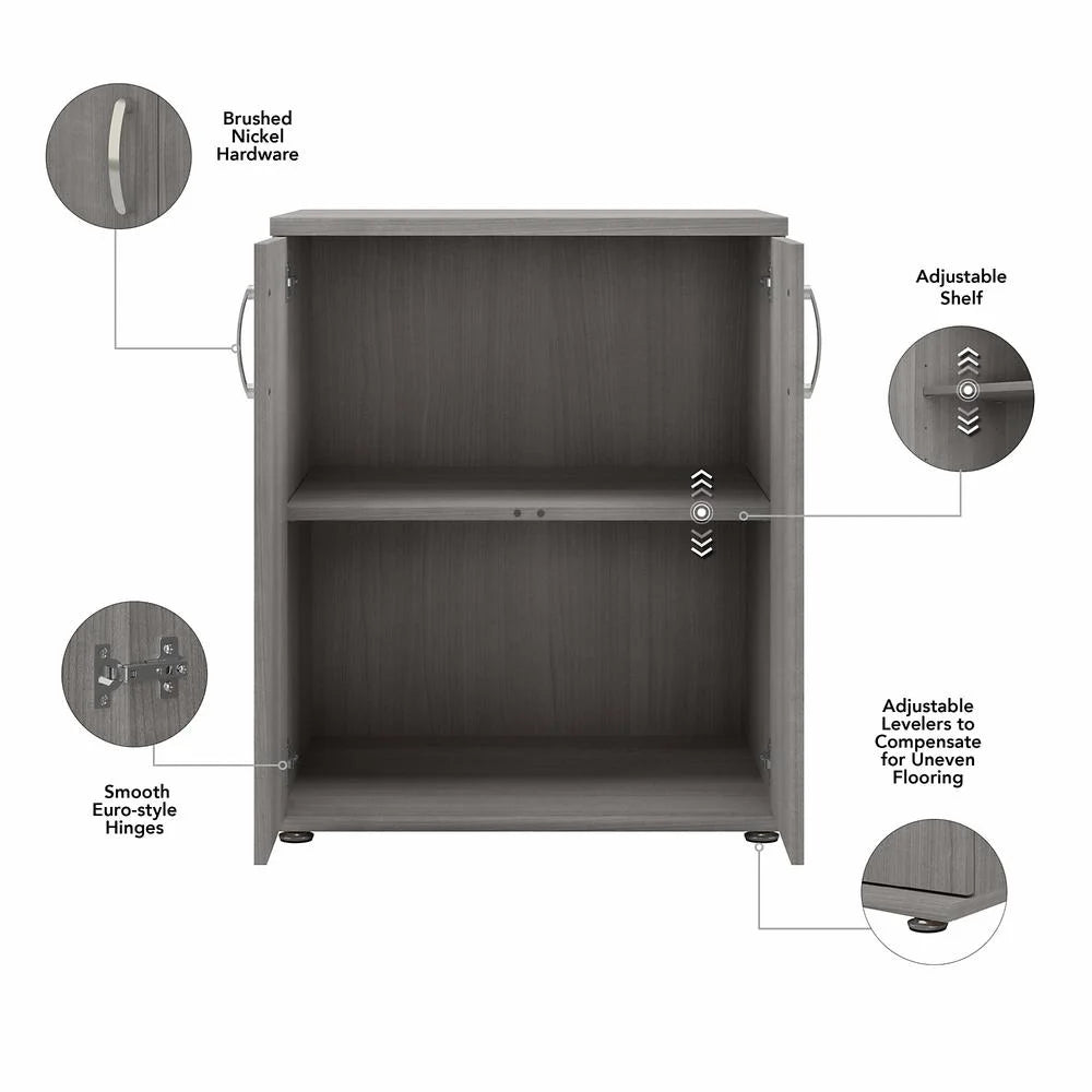 Bush Business Furniture Universal Laundry Room Cabinet 28W x 25D x 34H Engineered Wood 2 Shelf Garage Cabinet with Brushed Nickel Platinum, Gray