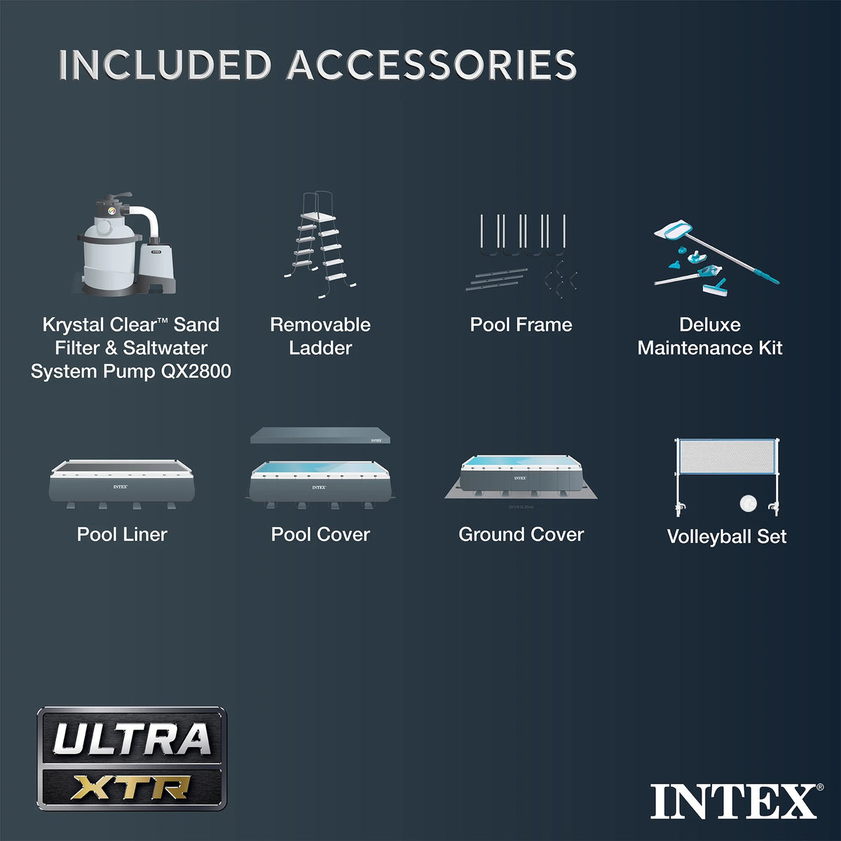 INTEX 32ft x 16ft x 52in Ultra XTR Above Ground Pool, Floats (2 Pack), & Inflatable Cooler