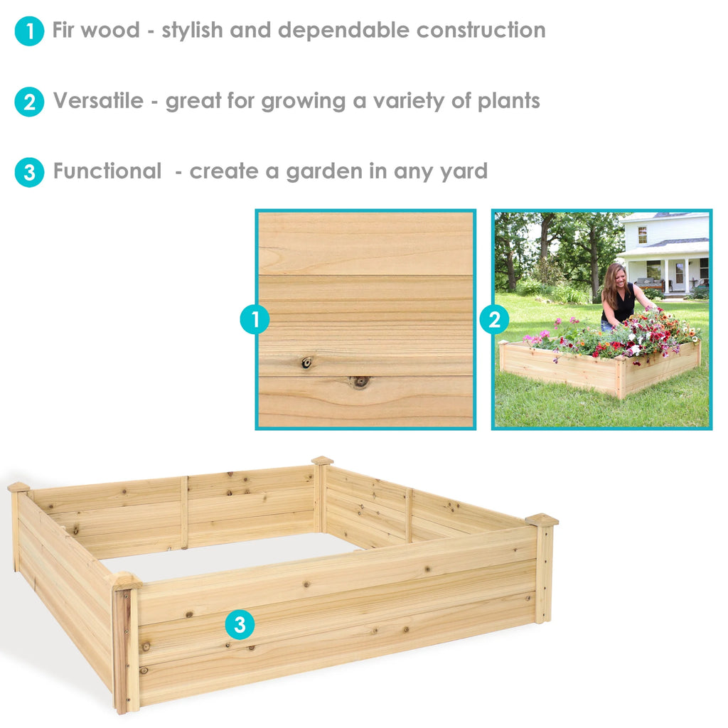 Jardinière surélevée rectangulaire d'extérieur en bois naturel Sunnydaze 24" x 48,25" x 12,25"