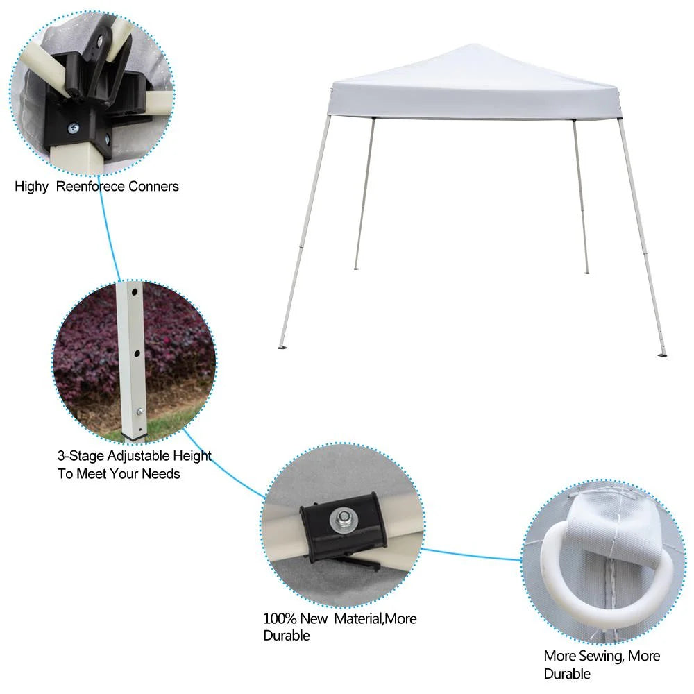 Zimtown Tonnelle pliante extérieure 10 pi x 10 pi (base) / 8 pi x 8 pi (toit), auvent de plage, blanc