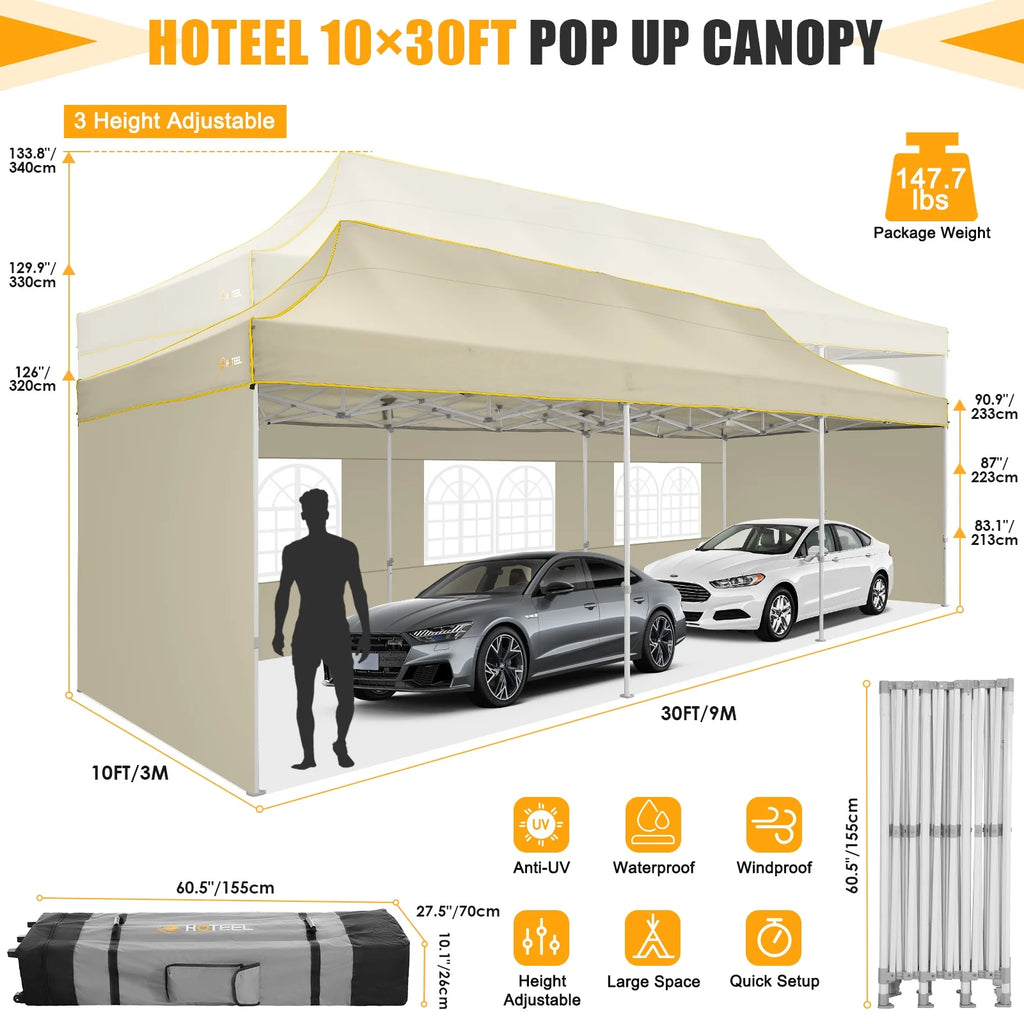 HOTEEL 10ft x 30ft Khaki Pop Up Outdoor Canopy, Waterproof