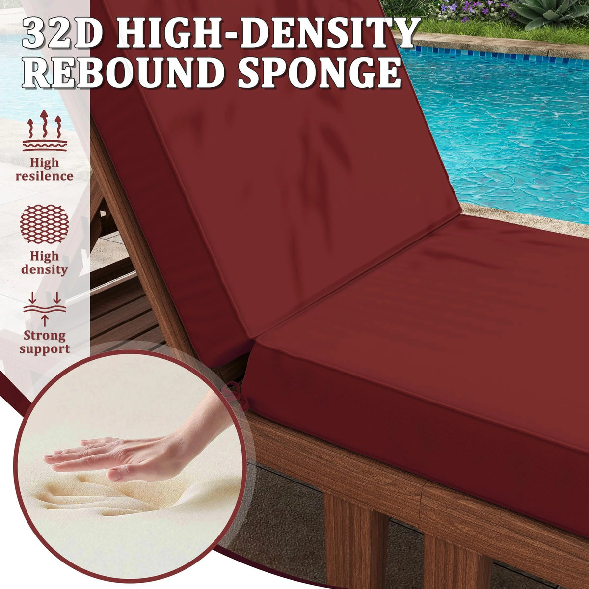 Kimunuk Outdoor Chaise Lounge Cushions set of 2, 80" x 26" x 4" Waterproof Pool Beach Recliner Replacement Cushions with Ties, Navy