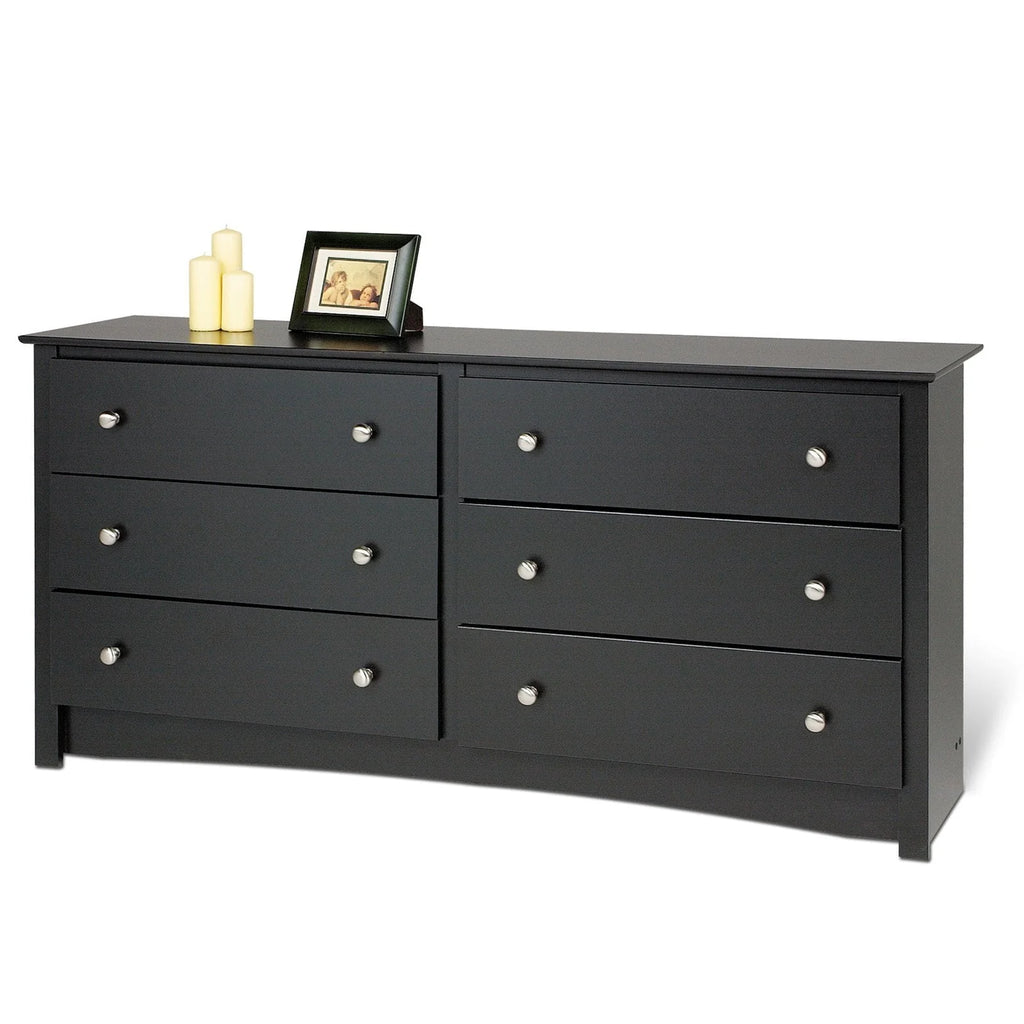 Prepac Sonoma 6 Drawer Wooden Double Dresser, 16" x 59" x 29", Black