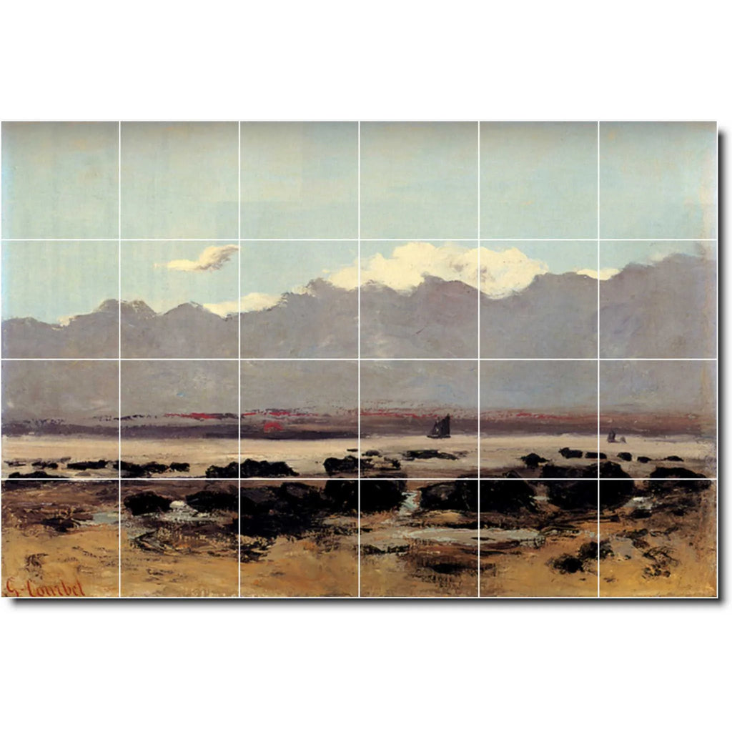 Ceramic Tile Mural-Gustave Courbet Waterfront Painting 218. 25.5" w x 17" h using (24) 4.25 x 4.25 ceramic tiles