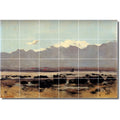 Ceramic Tile Mural-Gustave Courbet Waterfront Painting 218. 25.5" w x 17" h using (24) 4.25 x 4.25 ceramic tiles