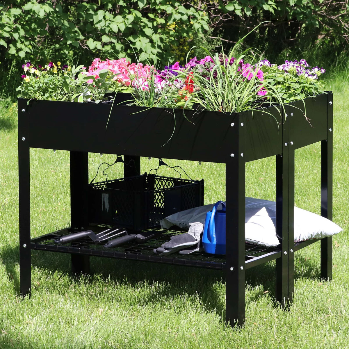 Jardinière surélevée en acier galvanisé noir Sunnydaze, 90,8 cm x 40,6 cm x 80,6 cm, ensemble de 2