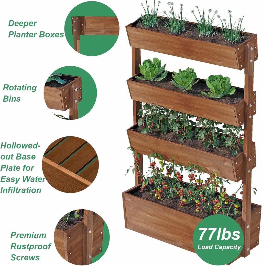 Jardinière surélevée Wilk 33,7 x 17,7 x 46, potager vertical en bois à 3 niveaux pour jardin, terrasse, balcon