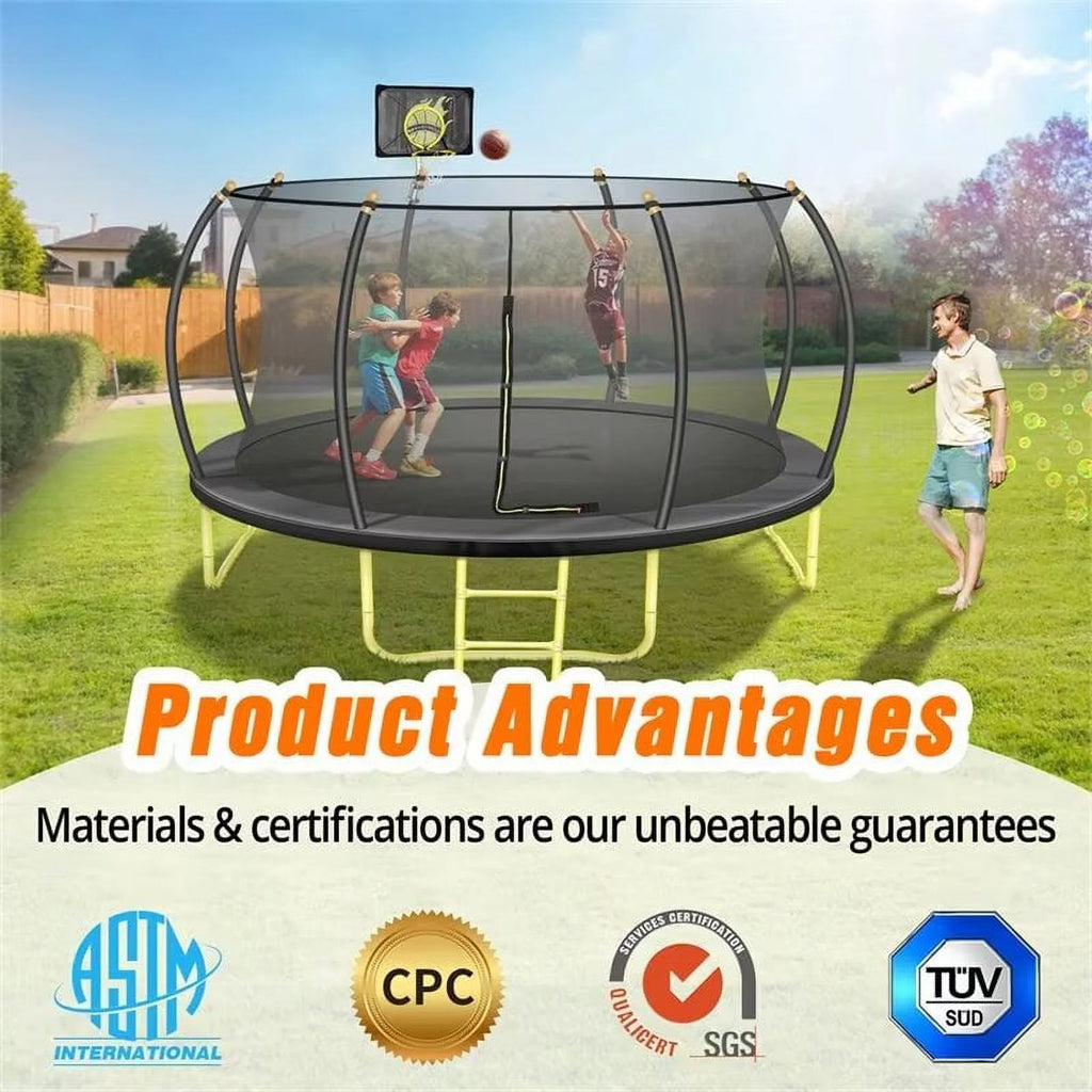 Trampoline citrouille JAMPOOCA avec filet de sécurité pour enfants et adultes, noir/jaune, 162 cm x 45 cm x 22 cm
