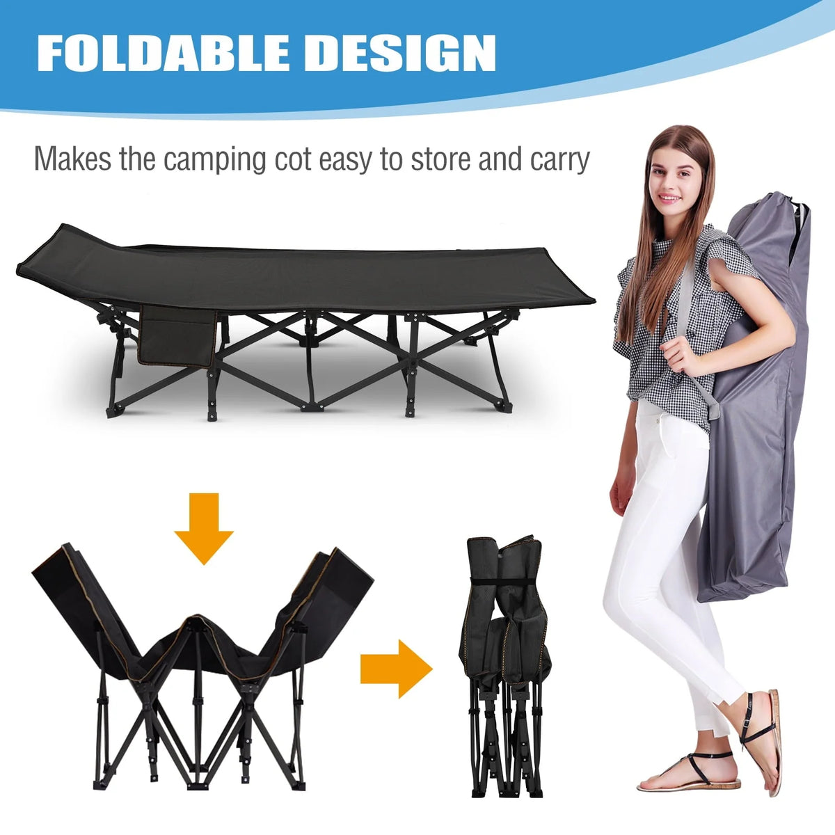 MOPHOTO Adults Folding Camping Cot, Oxford Folding Cot Portable Outdoor Military Sleeping Bed, Camping Cot with Mattress&Carry Bag, 75" x 28"x 14"