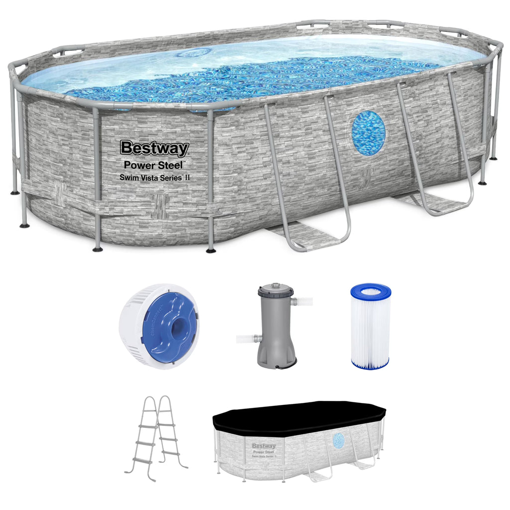 Bestway Metal Frame Above Ground Pool Oval 14 ft. x 8 ft. 2 in. x 39.5 in.