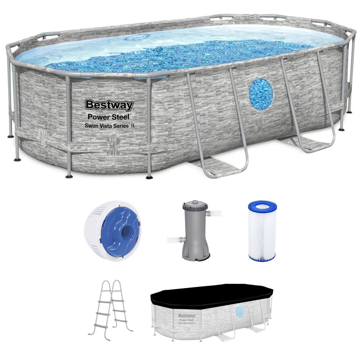 Bestway Metal Frame Above Ground Pool Oval 14 ft. x 8 ft. 2 in. x 39.5 in.