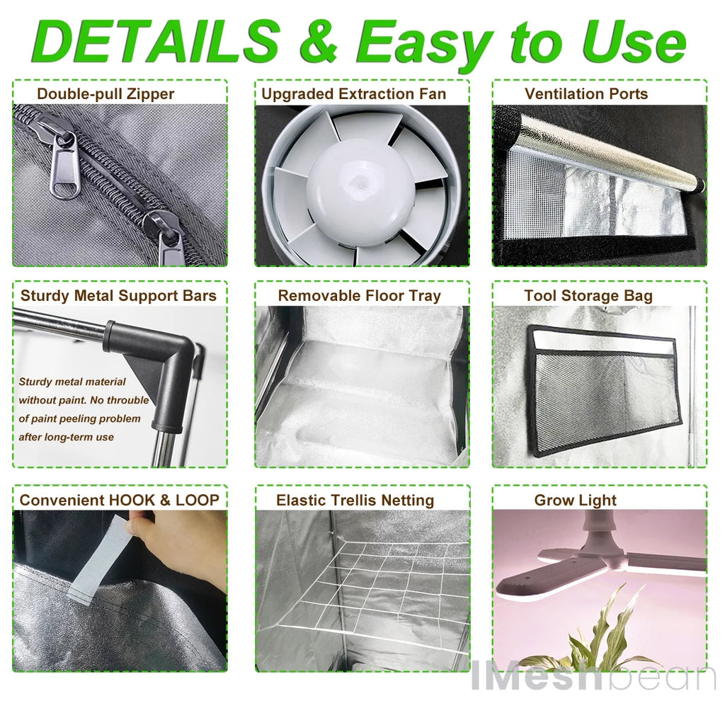 iMeshbean 24" x 24" x 55" Grow Tent Kit w/ LED Full Spectrum Grow Light & Air Ventilation Inline Fan Set