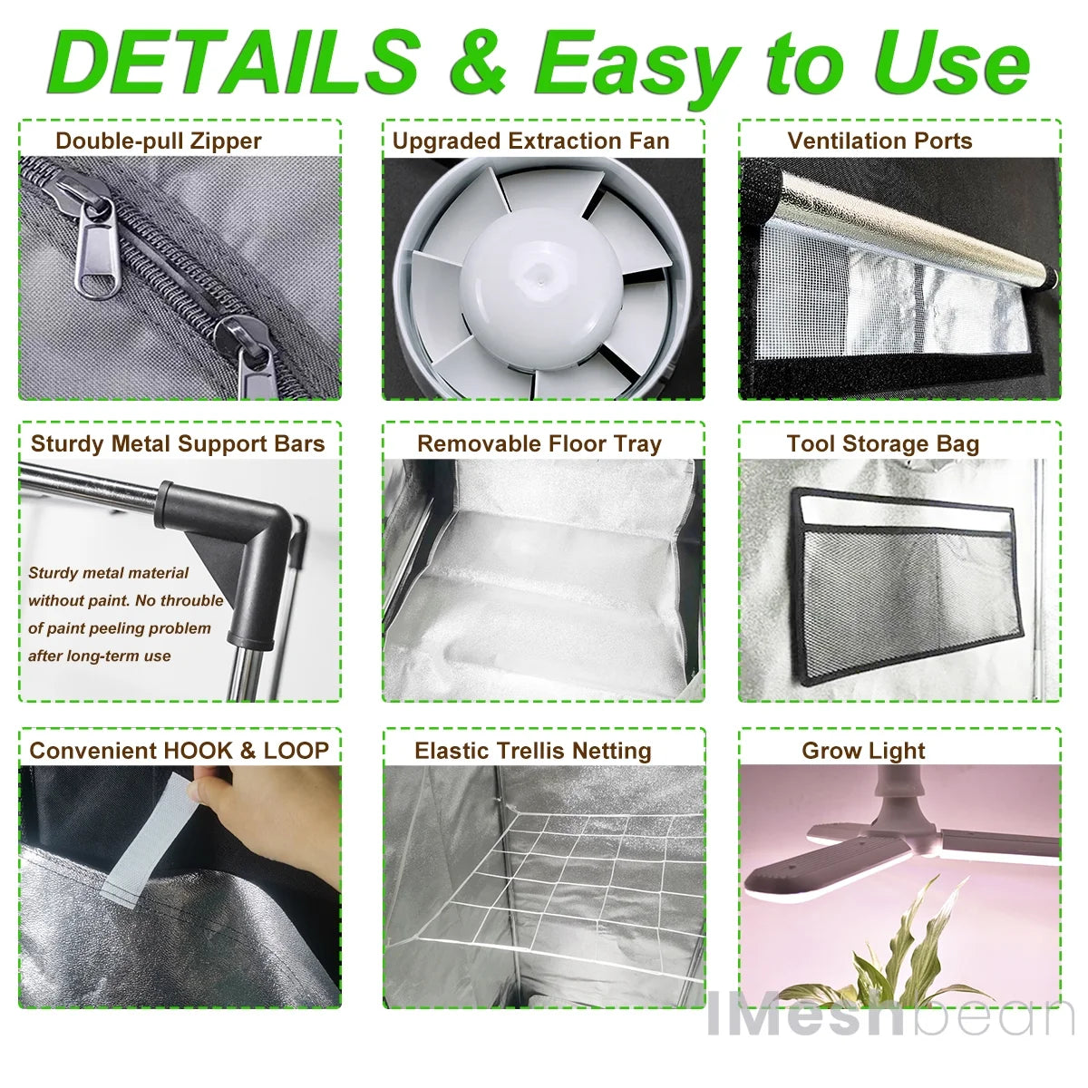 iMeshbean 24" x 24" x 55" Grow Tent Kit w/ LED Full Spectrum Grow Light & Air Ventilation Inline Fan Set