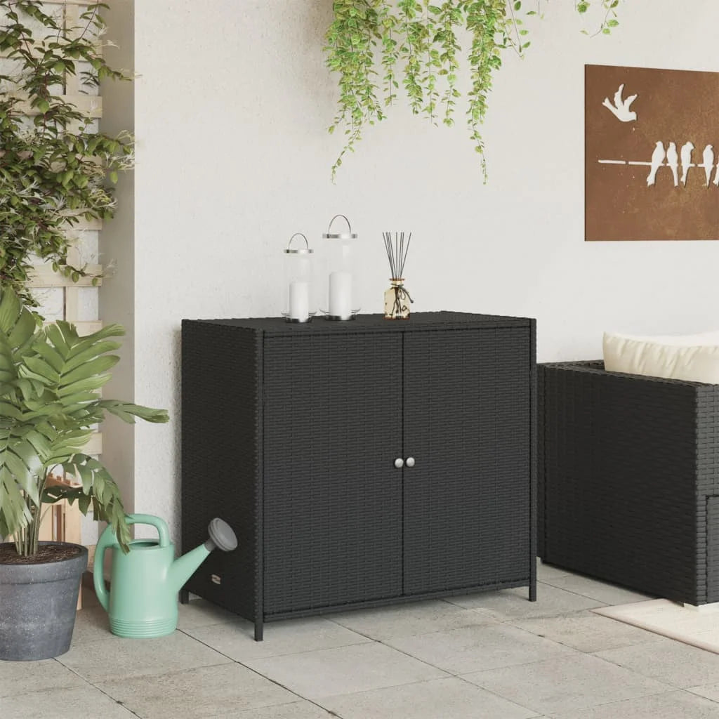 VidaXL Contemporary Poly Rattan Storage Cabinet, 32.7" x 17.7" x 29.9", Gray