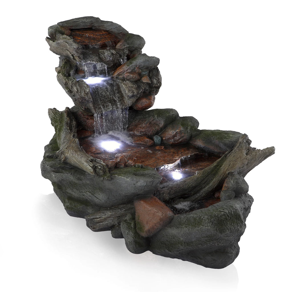 Fontaine de sol en polystone à cascade avec éclairage Alpine Corporation, 59 po x 16 po x 20 po, marron