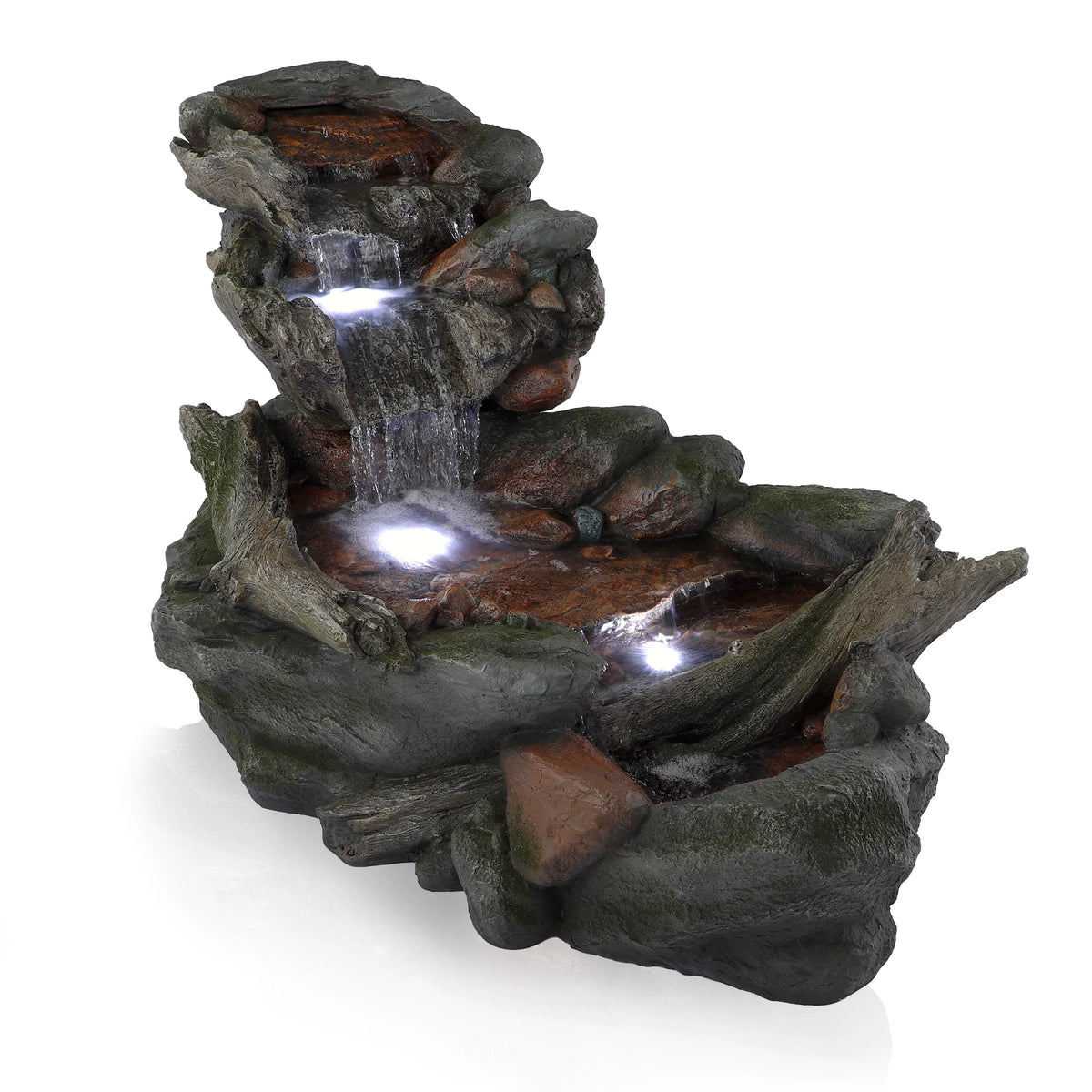 Fontaine de sol en polystone à cascade avec éclairage Alpine Corporation, 59 po x 16 po x 20 po, marron