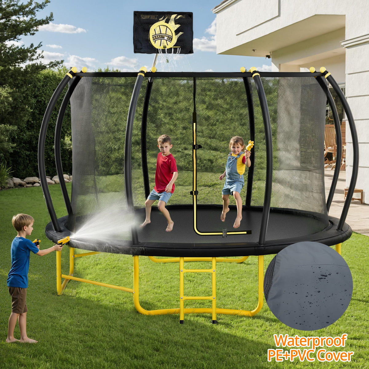 Trampoline citrouille JAMPOOCA avec filet de sécurité pour enfants et adultes, noir/jaune, 162 cm x 45 cm x 22 cm