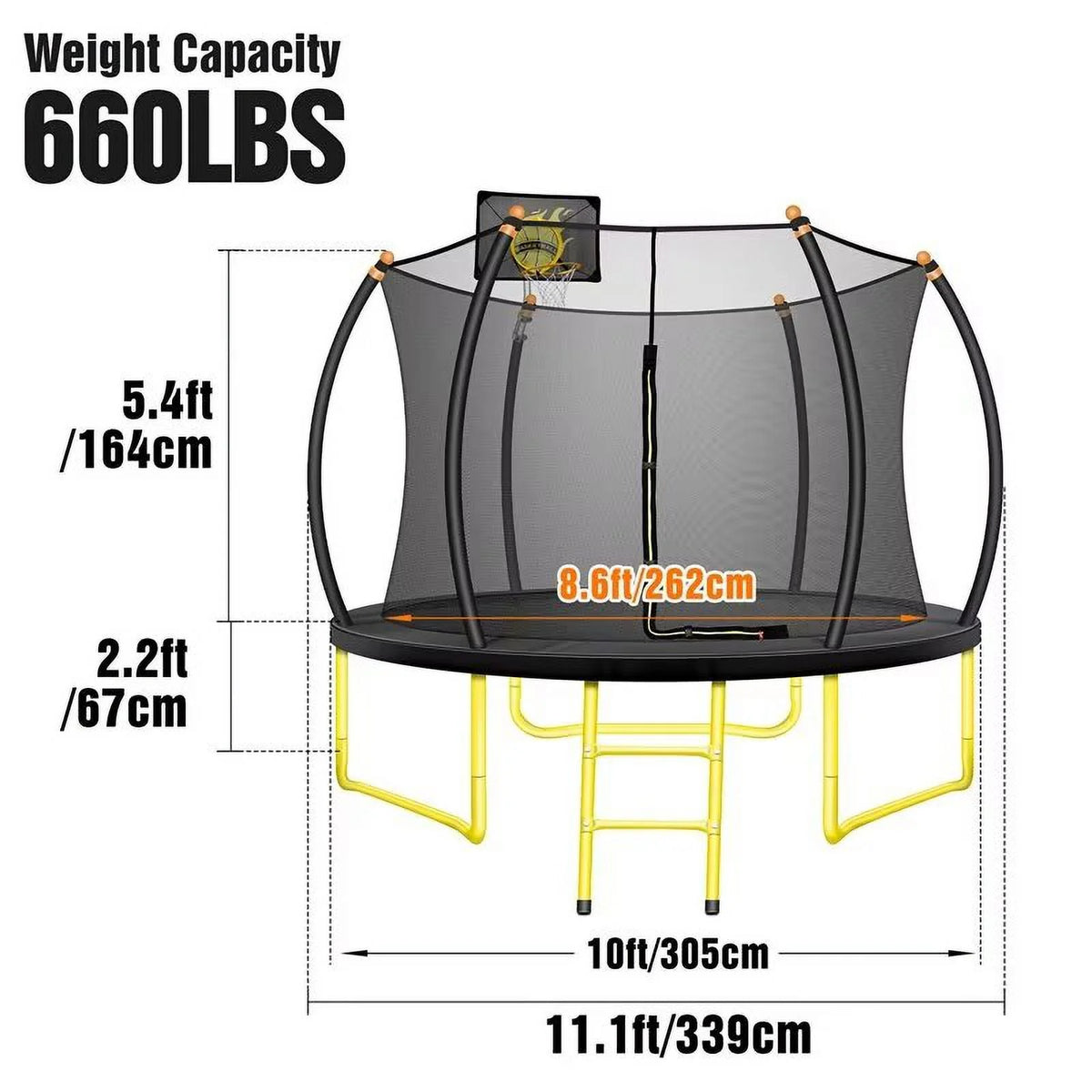 Trampoline citrouille JAMPOOCA avec filet de sécurité pour enfants et adultes, noir/jaune, 162 cm x 45 cm x 22 cm