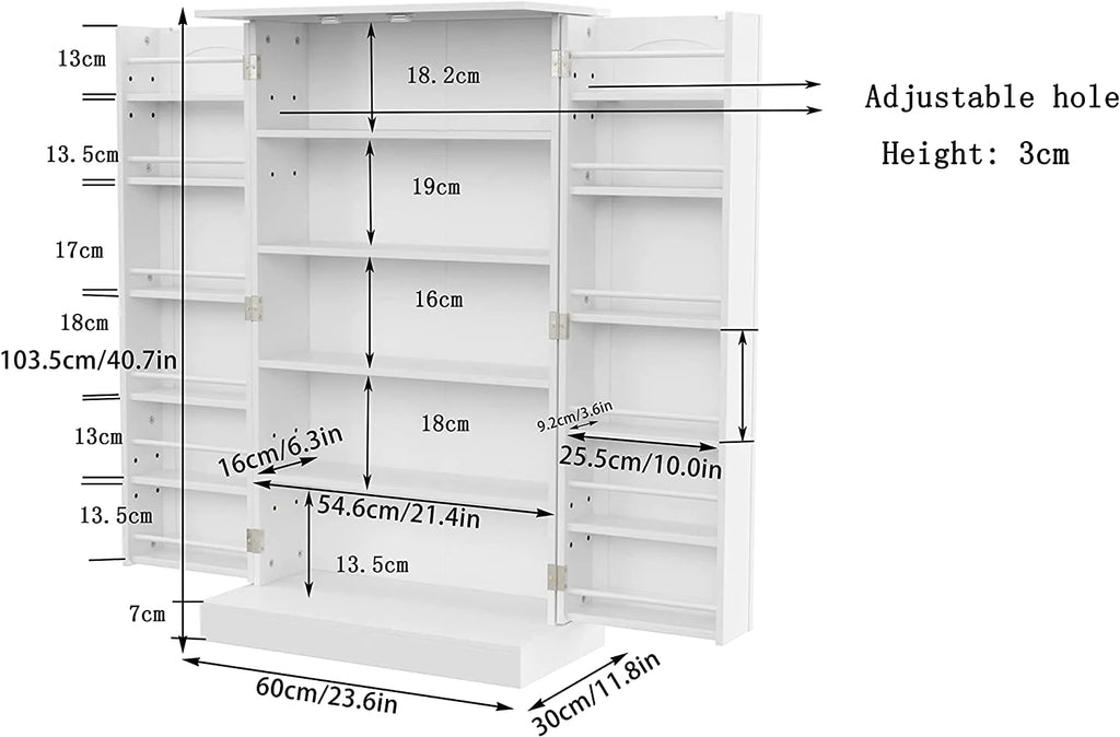 HOMEFORT 41" Kitchen Pantry, Farmhouse Pantry Cabinet, Storage Cabinet with Doors and Adjustable Shelves 41" H x 23.2" W x 12" D (White)