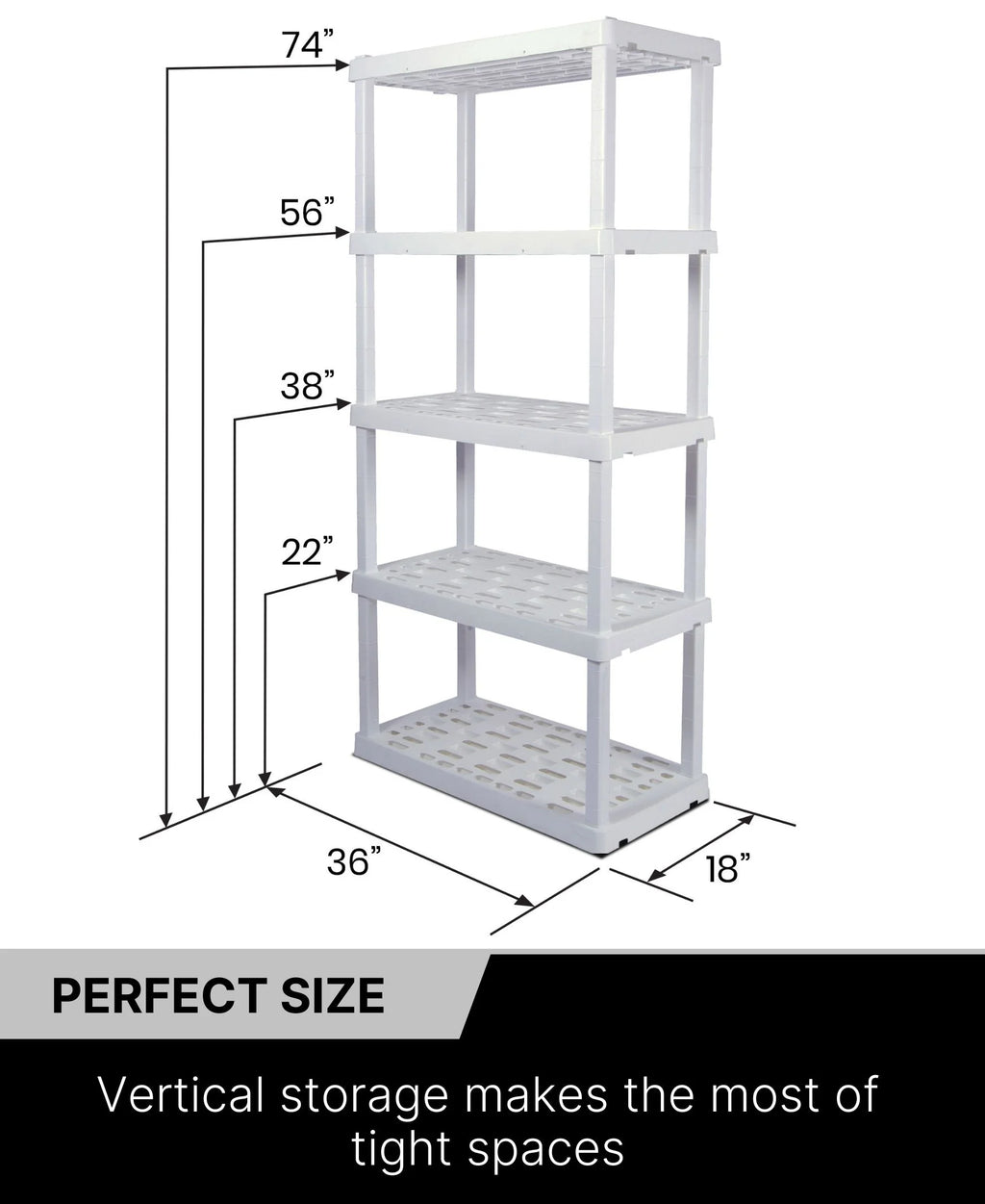 Oskar Plastic Storage Shelves 5-Tier Garage Organizer 74"H x 36"W x 18"D, White 750lb Capacity