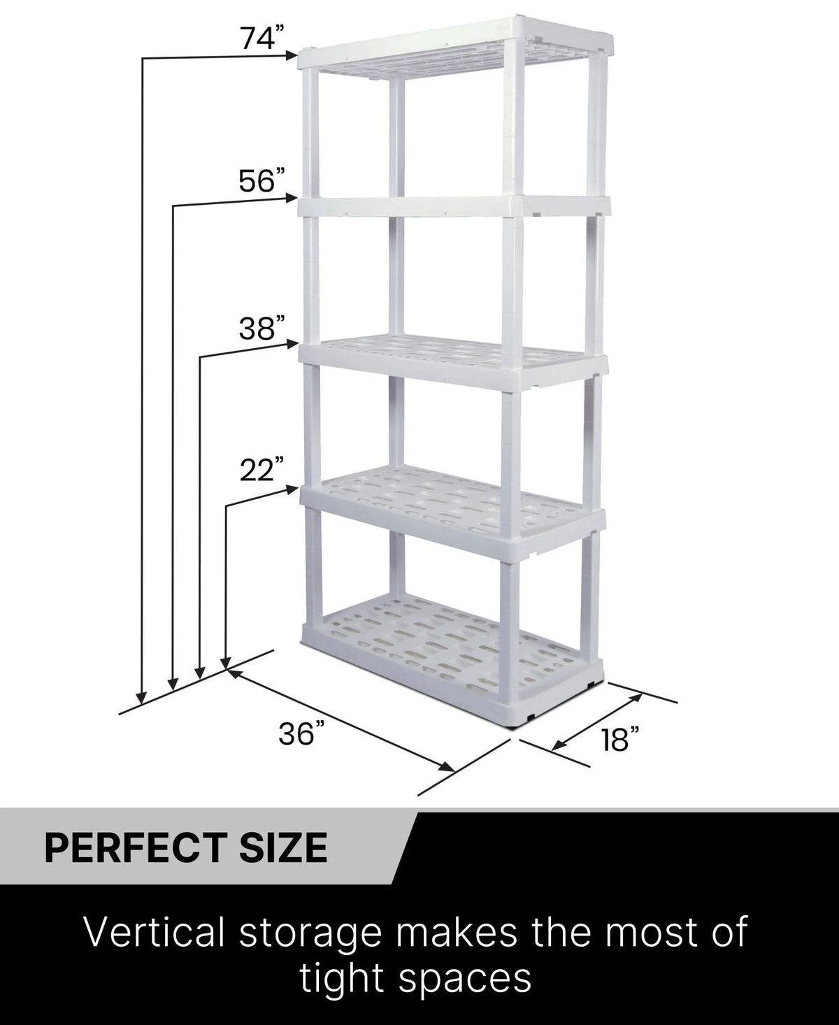 Oskar Plastic Storage Shelves 5-Tier Garage Organizer 74"H x 36"W x 18"D, White 750lb Capacity