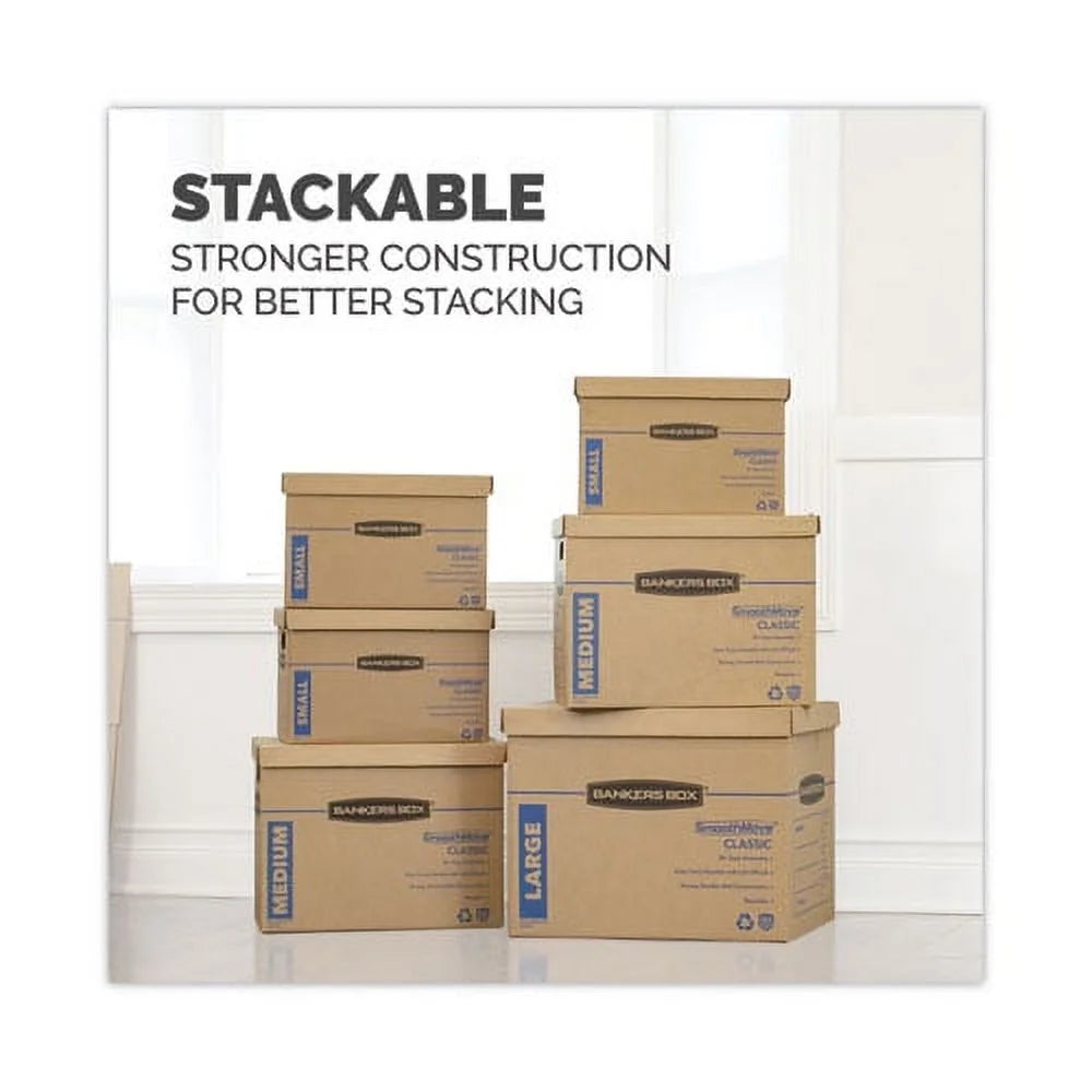 SmoothMove Classic Moving/Storage Boxes, Half Slotted Container (HSC), Medium, 15" x 18" x 14", Brown/Blue, 8/Carton - Bundle of 5 Cartons