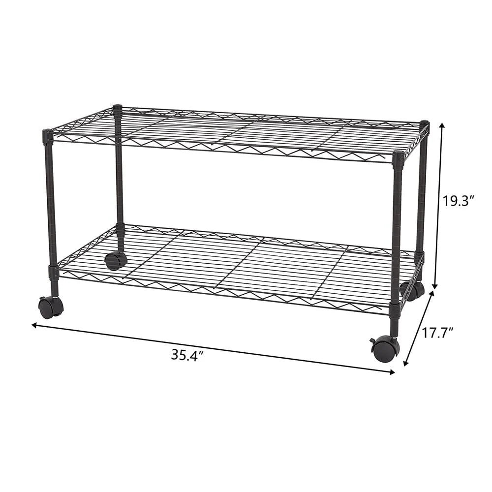 Zimtown 2-Tier Adjustable Rolling Cart, 35"W x 17.7"D x 19"H Garage Shelving Unit Storage Rack, Black