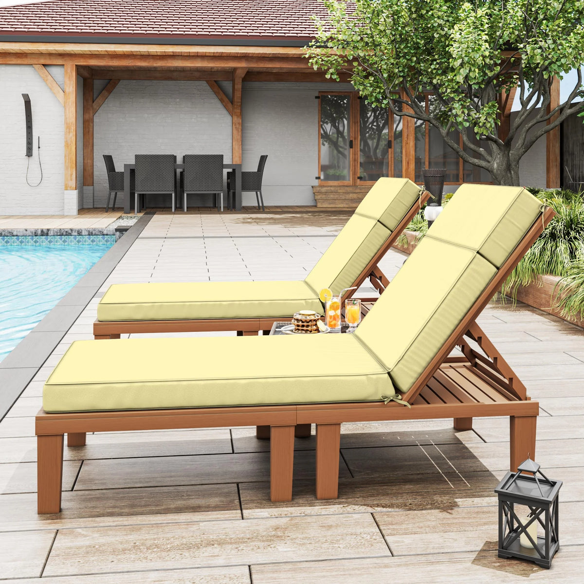 Kimunuk Outdoor Chaise Lounge Cushions set of 2, 80" x 26" x 4" Waterproof Pool Beach Recliner Replacement Cushions with Ties, Navy