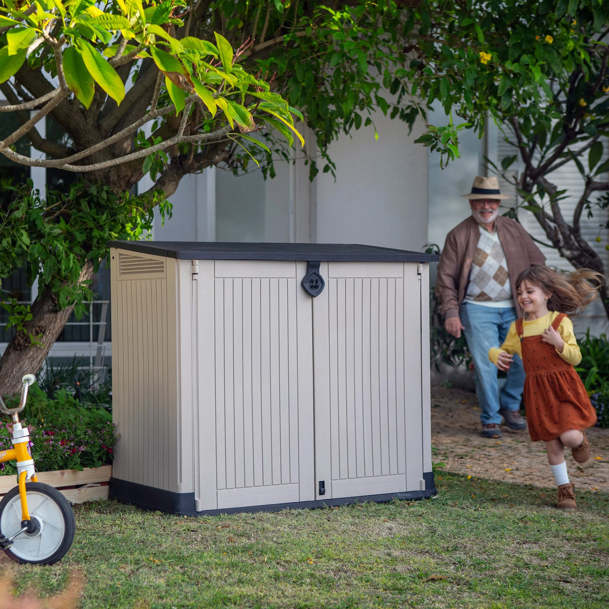 Keter S.I.O Midi 4.3' x 2.3' x 3.7' Horizontal Resin Outdoor Storage Shed with Durable Floor, Grey