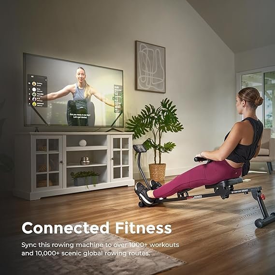 Sunny Health & Fitness Compact Adjustable Rowing Machine with 12 Levels of Resistance for Complete Body Workouts and Optional Free SunnyFit App Enhanced Connectivity