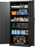 Letaya Metal Garage Storage Cabinets with Lock-72 Tall Tool Organizer Steel Lockers, 5 Adjustable Layers Shelves for Home,Office,Warehouse,Garage,(Black-72“) | with Lock, 72 Tall, Tool Organizer