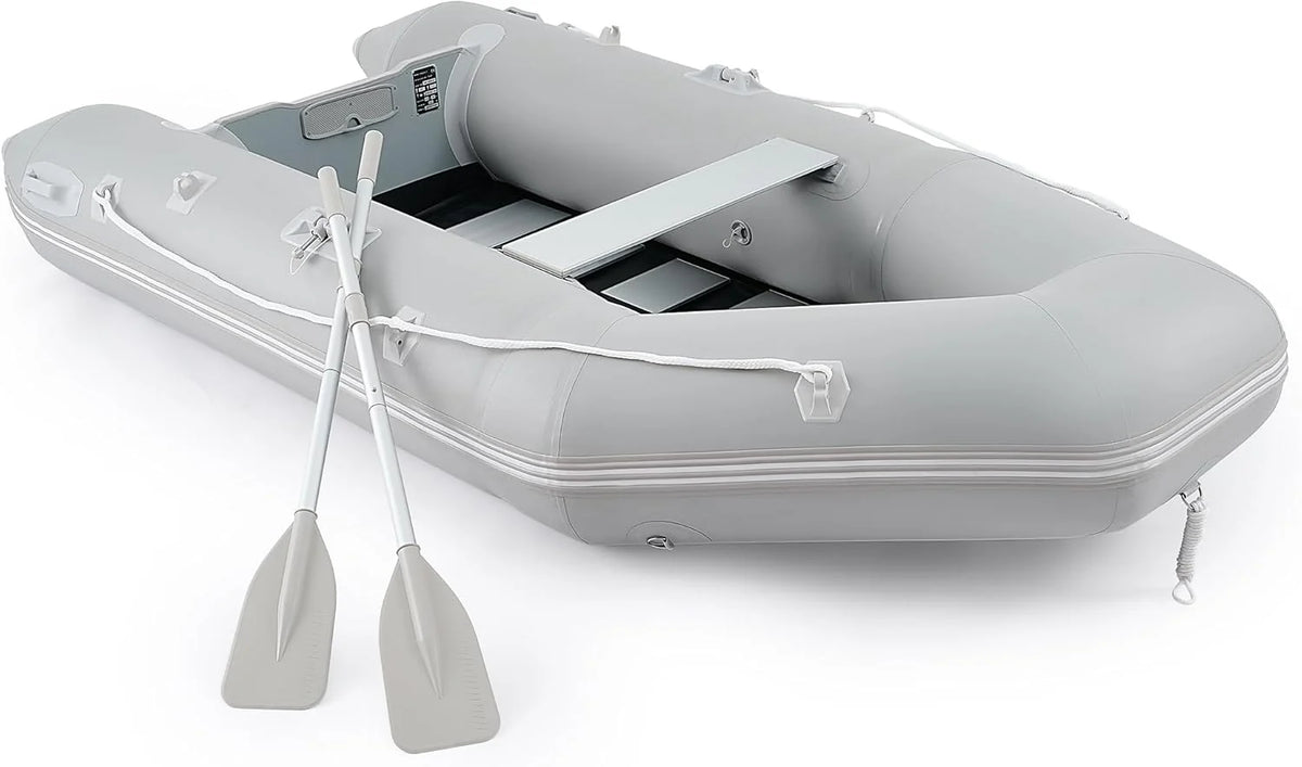 10ft Inflatable Dinghy Boat, 4 Person 990lb Transom Sport Tender Boat with Pump Aluminum Oars Floor, Heavy Duty Inflatable Raft Kayak for Adults