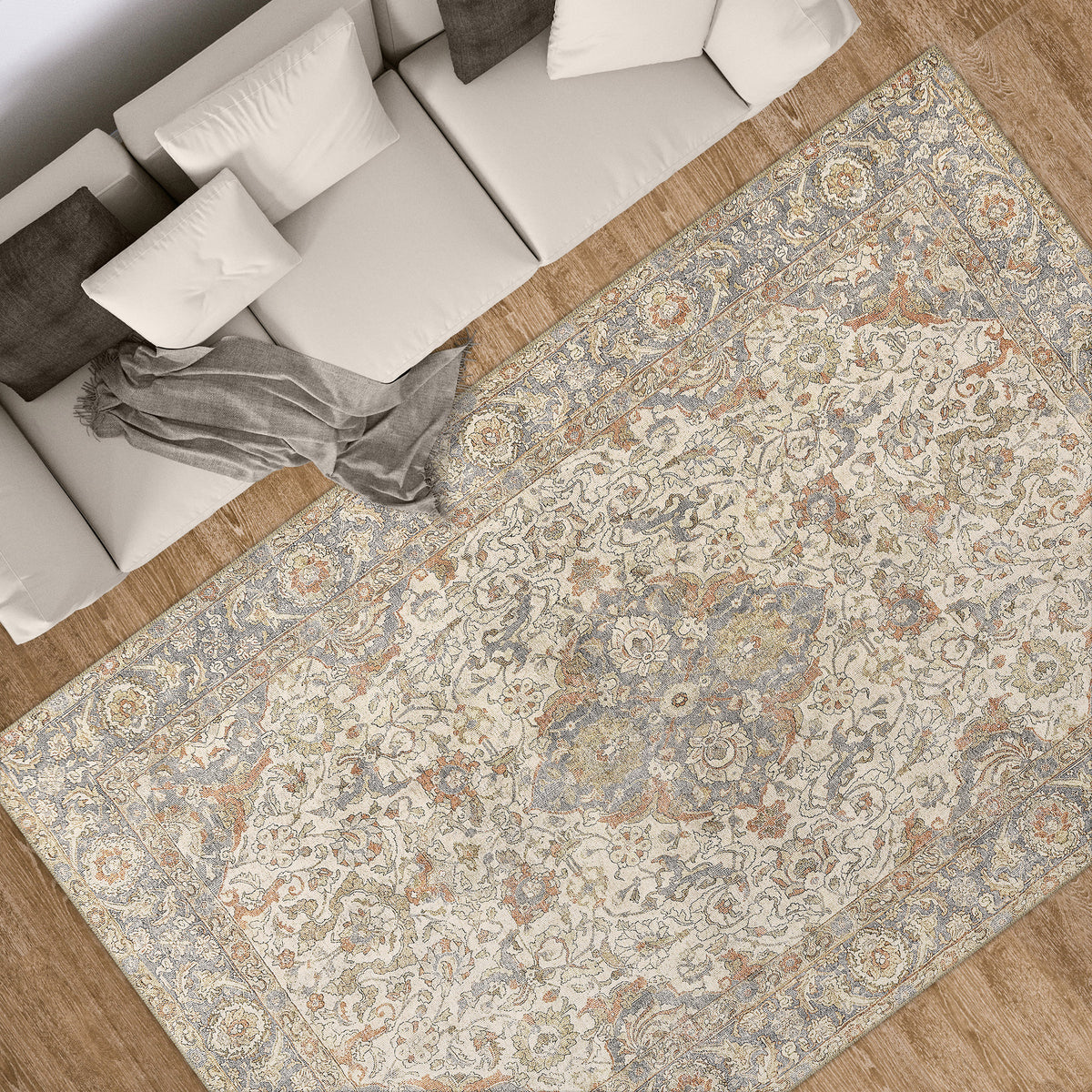 Tapis en chenille Apache, beige Rosetta, 5 pi x 8 pi