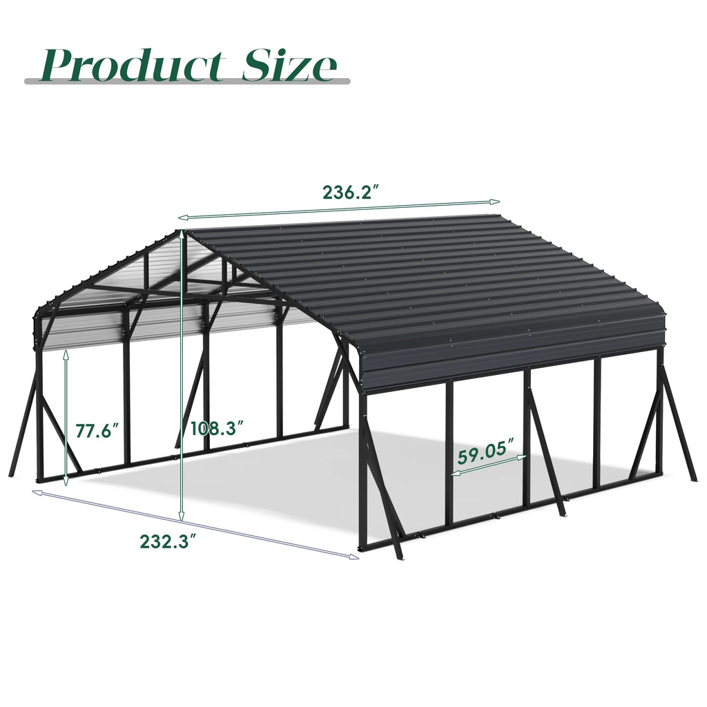 Tolead Heavy Duty Galvanized 10' x 15' Grey Carport