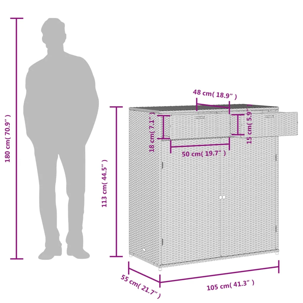 vidaXL Patio Storage Cabinet, PE Rattan Beige, 21.70 x 21.70 x 43.70 in