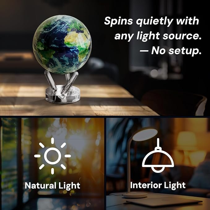 MOVA Globe – Earth with Clouds Classic (4.5″) | Self-Rotating Globe Powered by Light | Silent Motion, No Batteries or Wires | Unique Desk Decor or Gift for Space Lovers