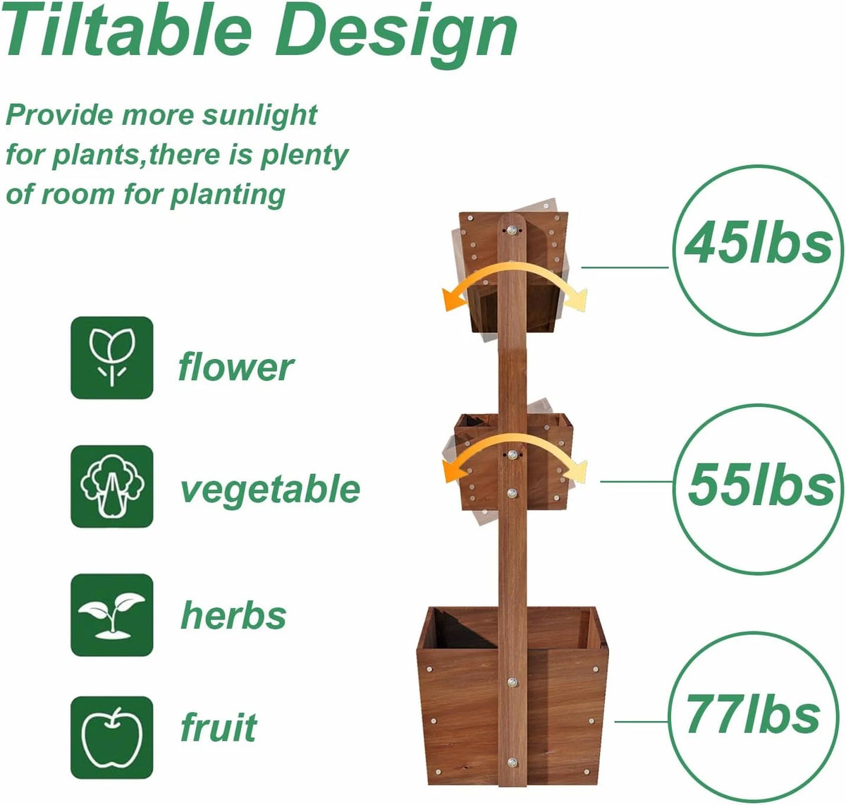 Jardinière surélevée Wilk 33,7 x 17,7 x 46, potager vertical en bois à 3 niveaux pour jardin, terrasse, balcon