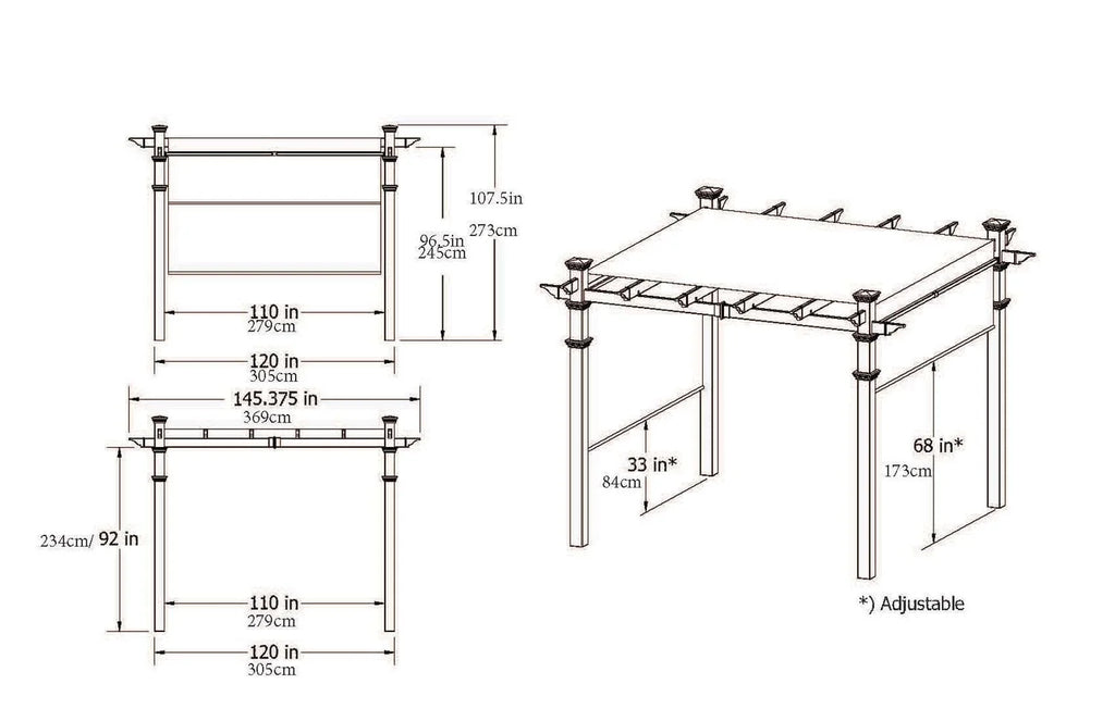 Vita 120"L x 120"W x 108"H Vinyl Malibu Canopy Pergola, White, VA42057
