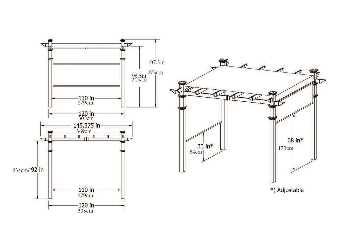 Vita 120"L x 120"W x 108"H Vinyl Malibu Canopy Pergola, White, VA42057