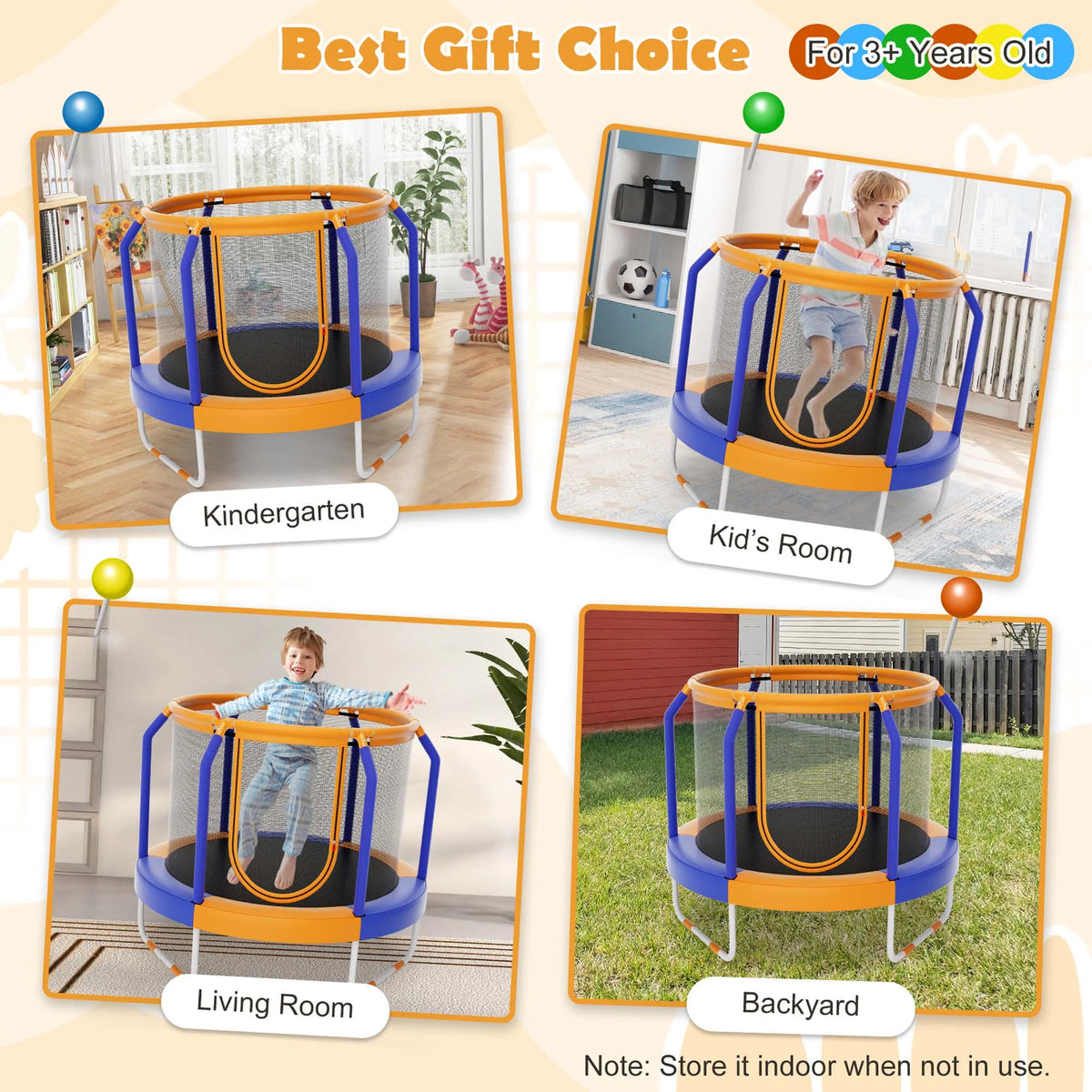 Costway Mini Trampoline with Enclosure for Kids, Blue/Yellow, 48.00" x 48.00" x 39.50"